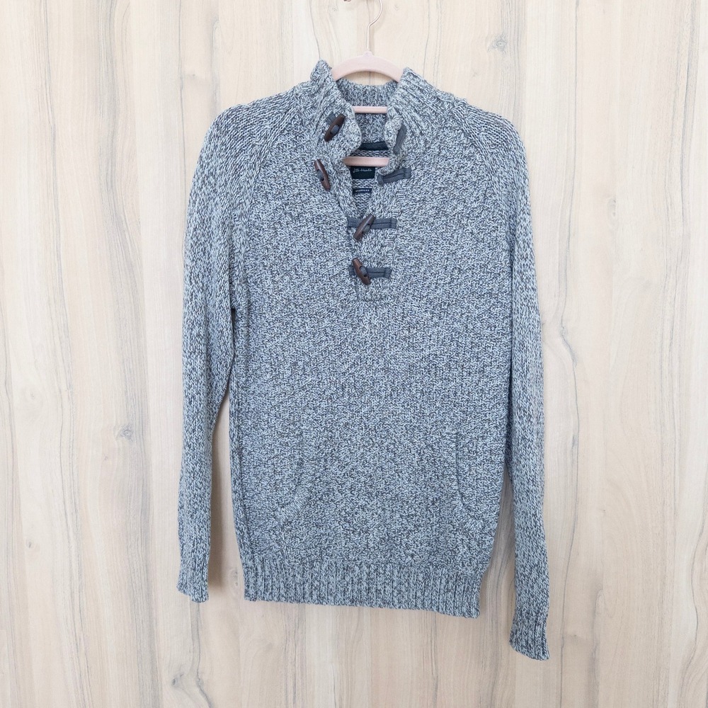 JB Holt Mens Sweater Medium Gray Toggle Mock Neck Chunky Knit Pullover Heritage